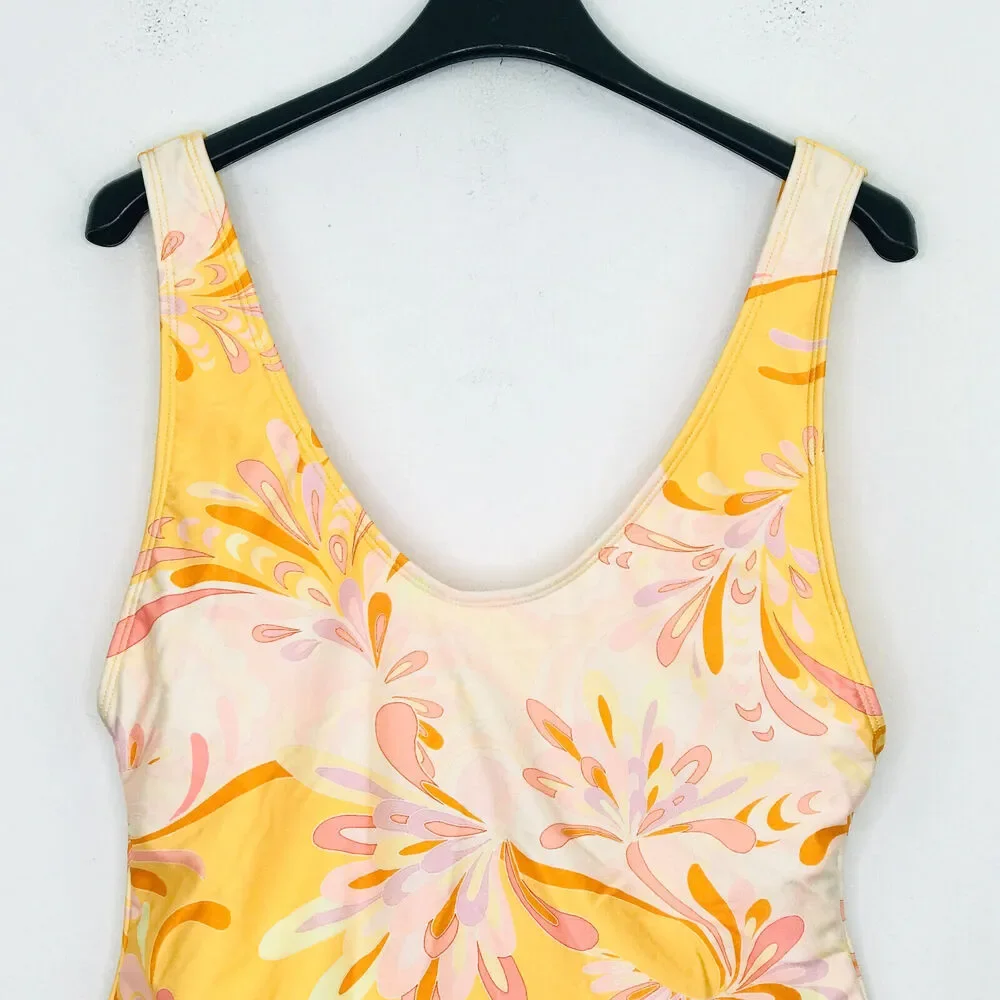 River Island Women's 14 Swimsuit Orange Scoop Neck Floral One-piece NWOT CB4